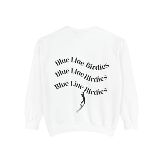 Unisex Garment-Dyed Sweatshirt with Blue Line Birdies Design, Cozy Casual Wear, Perfect Gift for Golfers!!