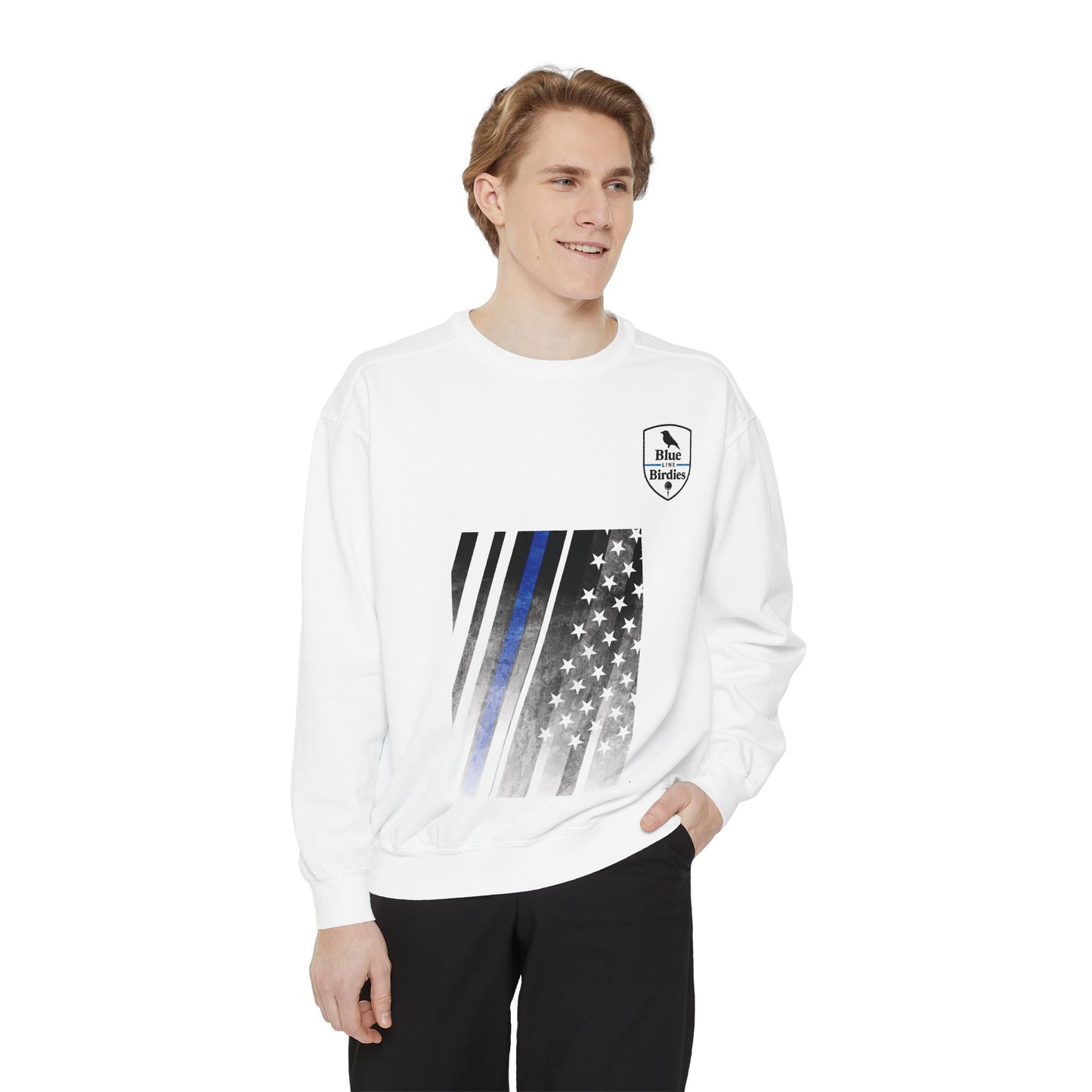 Unisex Garment-Dyed Sweatshirt with Blue Line Birdies Design, Cozy Casual Wear, Perfect Gift for Golfers!!