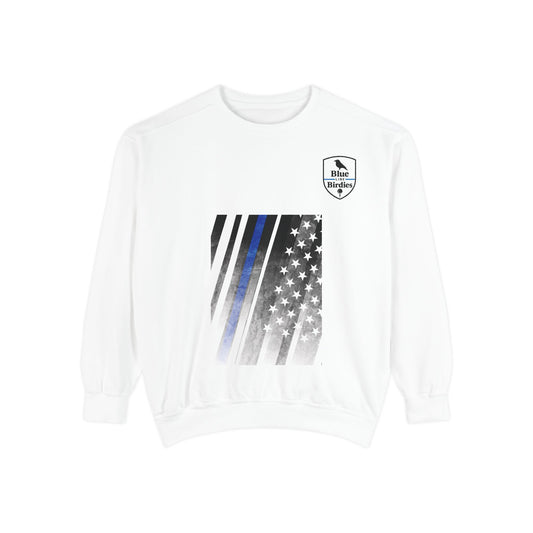Unisex Garment-Dyed Sweatshirt with Blue Line Birdies Design, Cozy Casual Wear, Perfect Gift for Golfers!!